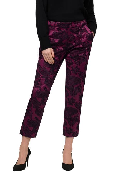 7/8 kalhoty Sophie, rostlinný žakárový vzor, úzké nohavice