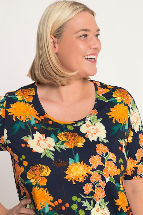 Stunning Floral Round Neck Cotton Knit Tunic | Knit Tunics | Knit Tops ...