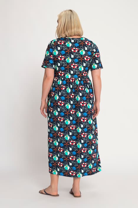 Sukienka z dżerseju, marynistyczny wzór, krótki rękaw