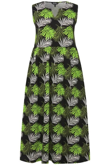 Žerzejové šaty, lístkový potisk, kapsy, tunikový výstřih, bez rukávů