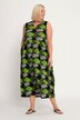 Jerseyklänning, ärmlös med bladprint, fickor och tunikaringning
