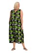 Žerzejové šaty, lístkový potisk, kapsy, tunikový výstřih, bez rukávů