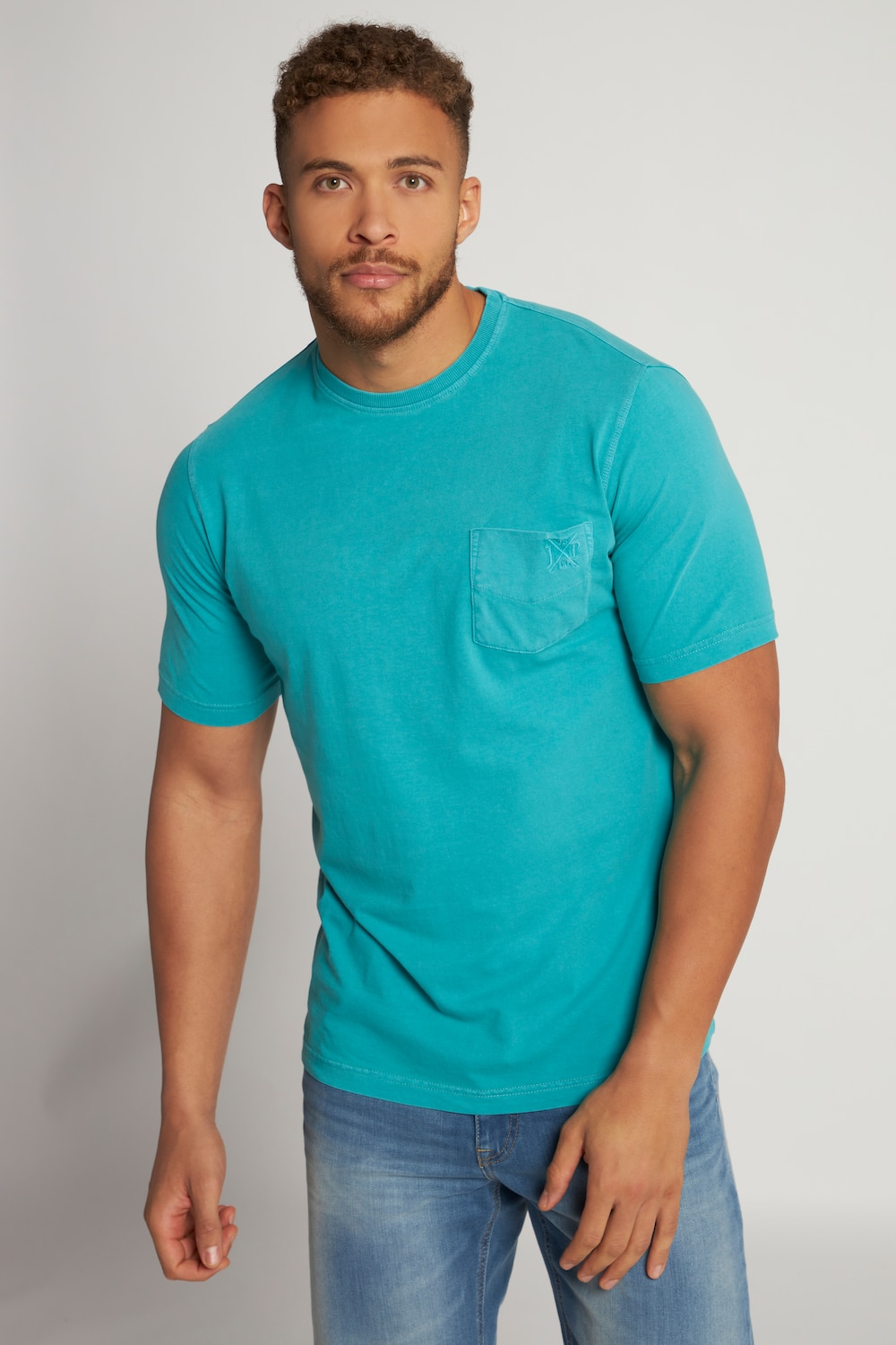 Grote Maten T-shirt, Heren, turquoise, Maat: 6XL, Katoen, JP1880