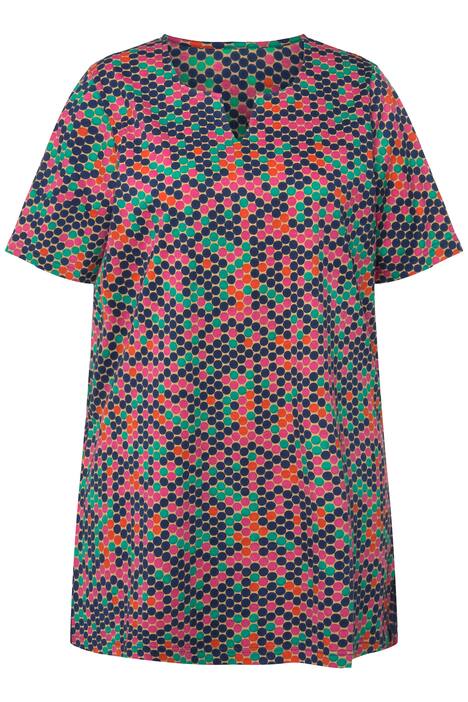 Dlouhé tričko, puntíky, tunikový výstřih, krátké rukávy