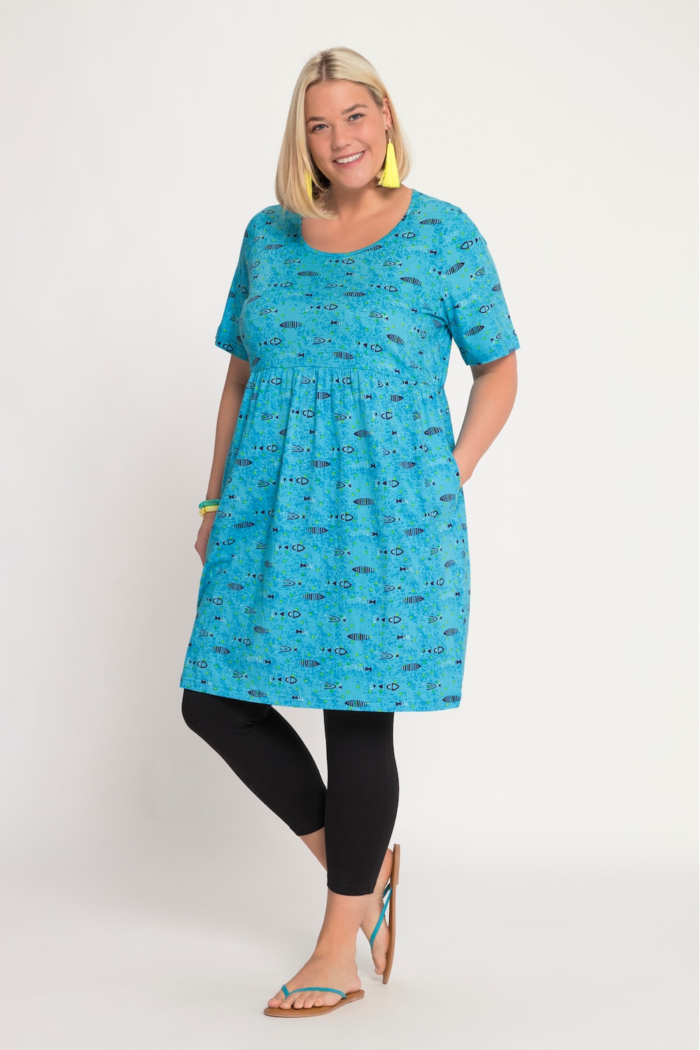 Grote Maten longline shirt, Dames, turquoise, Maat: 66/68, Katoen, Ulla Popken