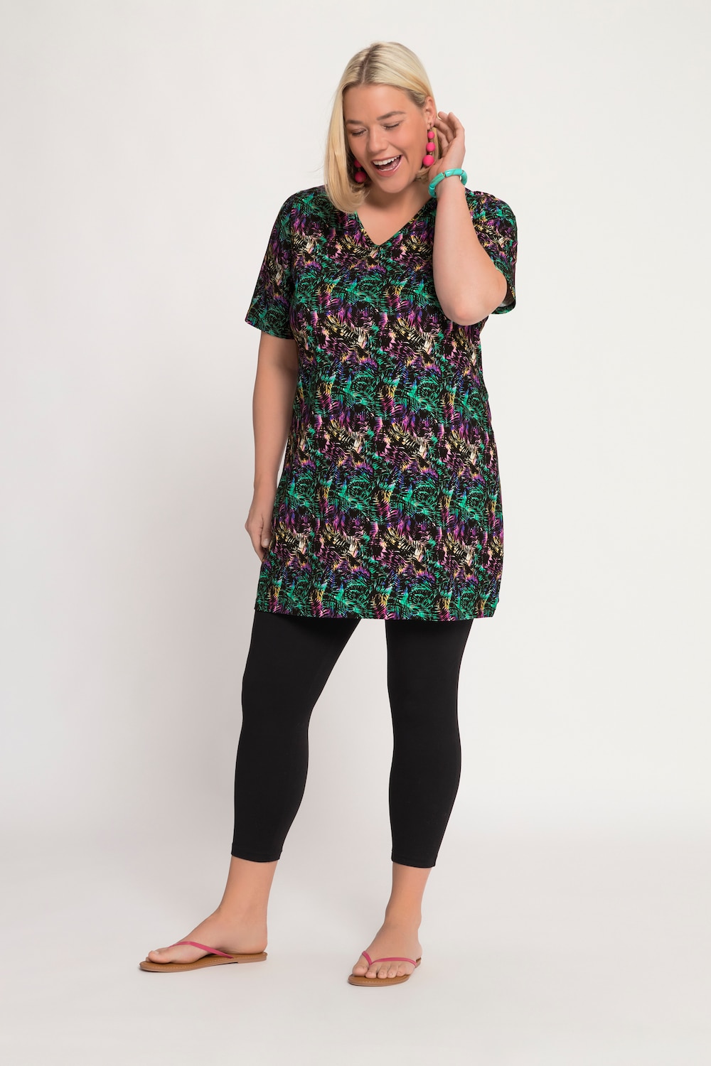 Grote Maten longline shirt, Dames, zwart, Maat: 42/44, Katoen, Ulla Popken