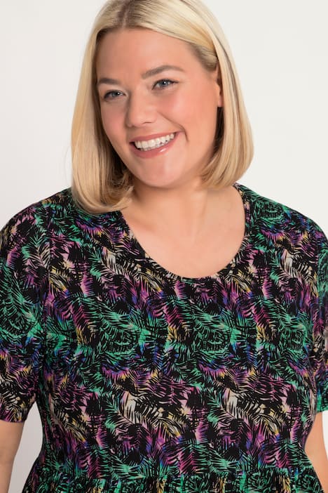 Jerseykleid, tropischer Druck, Empire-Naht, Rundhals, Halbarm