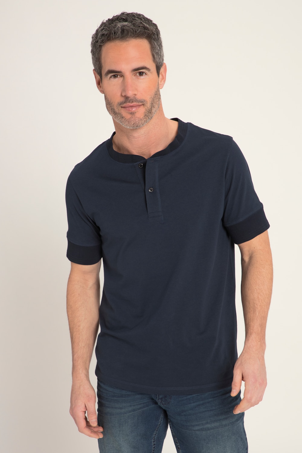 Grote Maten henley, Heren, blauw, Maat: XXL, Katoen/Polyester, JP1880