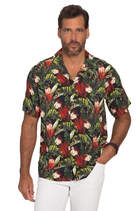 Košile, plážová móda, krátké rukávy, tropický potisk, kubánský límeček