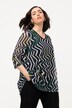 Bluzka, wzór w zebrę, krój trapezowy, dekolt w szpic, rękaw 3/4