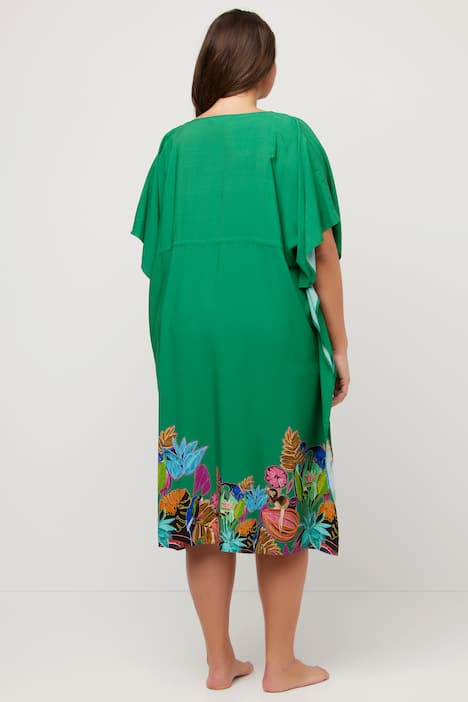 Narzutka, tropikalny wzór, otwarty fason, krótki rękaw