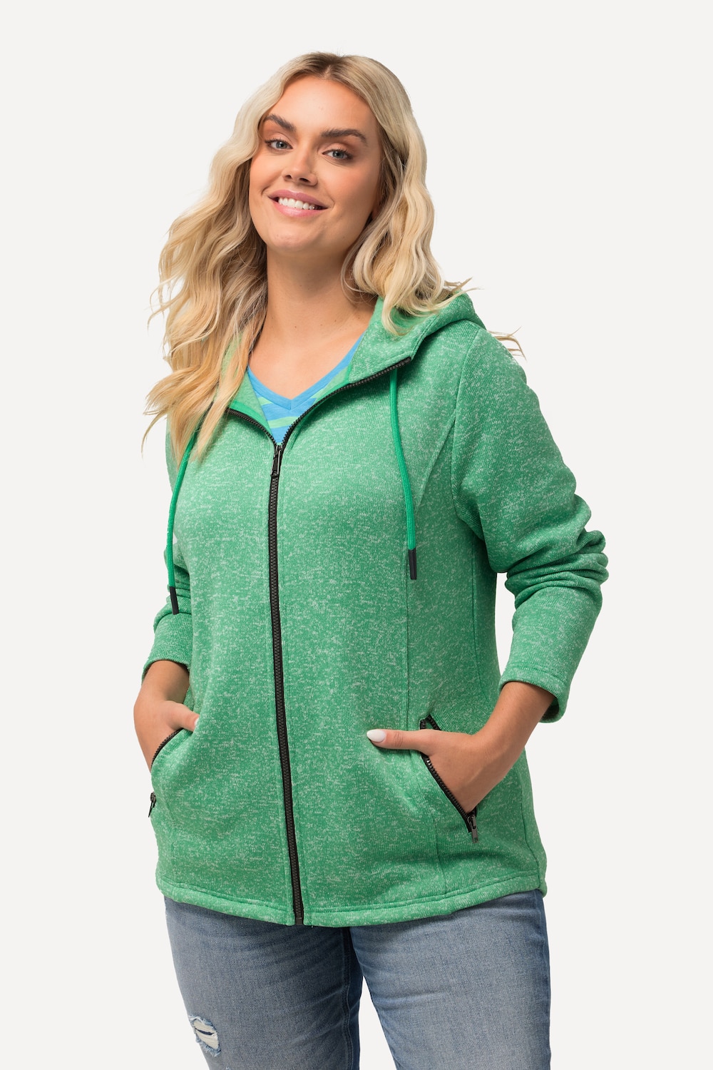 Grote Maten jasje van gebreide fleece, Dames, turquoise, Maat: 62/64, Polyester, Ulla Popken