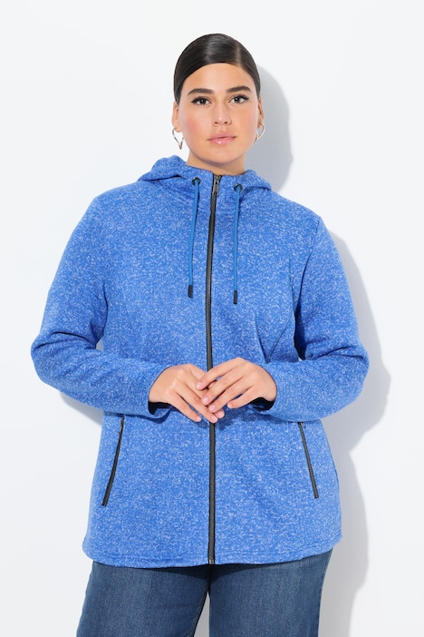 Jas van gebreid fleece, capuchon, ritszakken