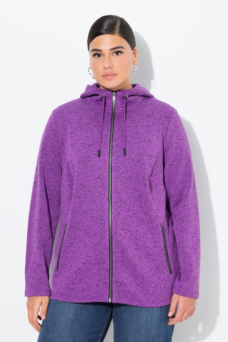 Jas van gebreid fleece, capuchon, ritszakken