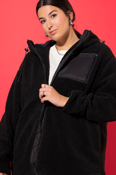 Teddyjacke, oversized, Kapuze, Langarm