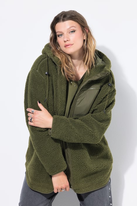 Teddyjacke, oversized, Kapuze, Langarm