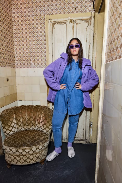 Teddy jas, oversized, capuchon, lange mouw