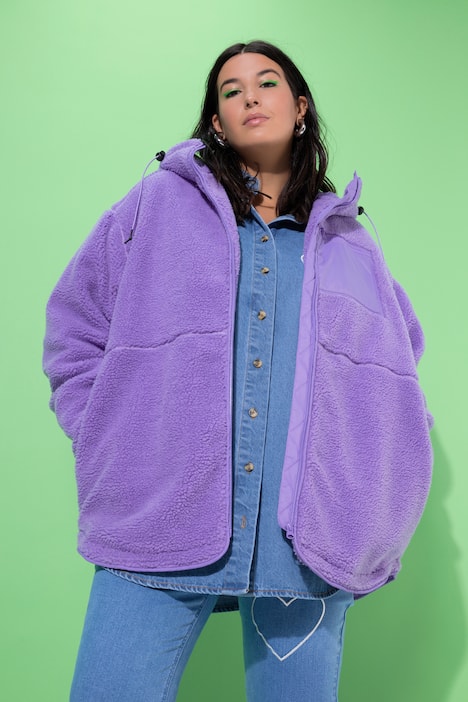 Teddyjacke, oversized, Kapuze, Langarm