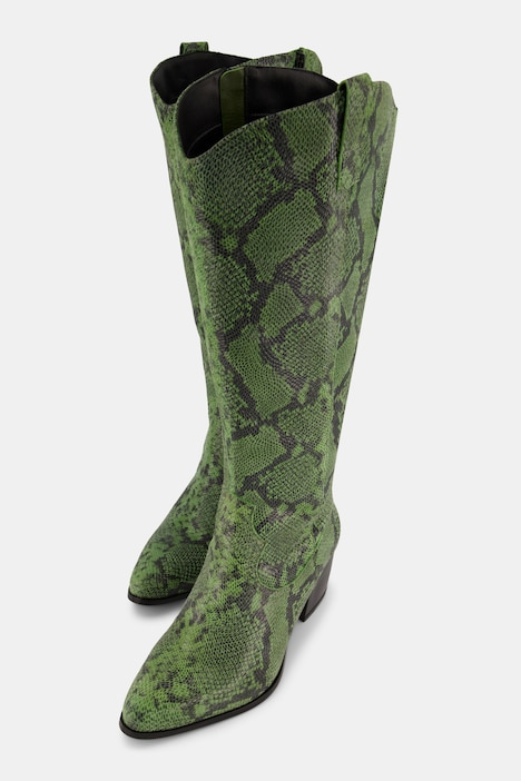 Botas de cuero, caña XL, aspecto de piel serpiente, Botas | Calzado