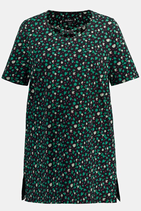 longline shirt, stippen, A-lijn, ronde hals, sierkoordjes, korte mouwen