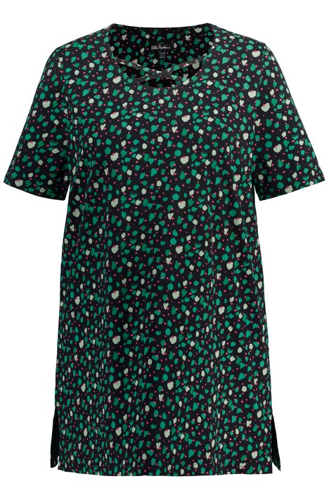 Dlouhé tričko, puntíky A střih, kulatý výstřih, ozdobné stuhy, krátké rukávy