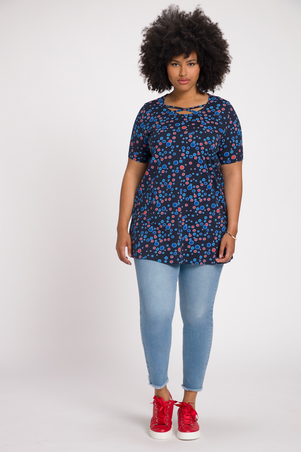 Grote Maten longline shirt, Dames, blauw, Maat: 42/44, Katoen, Ulla Popken