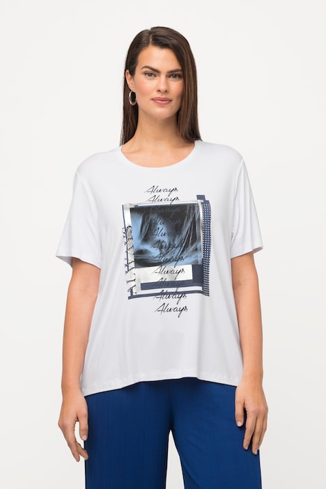 T-shirt con stampa, applicazioni, scollo a girocollo e mezze maniche