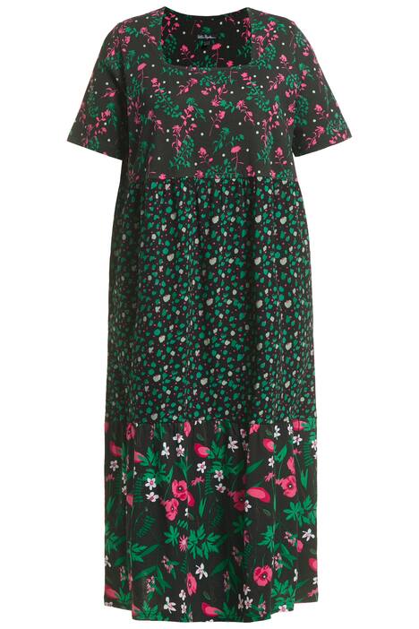 Šaty, pačvork, A střih, hranatý výstřih, krátké rukávy