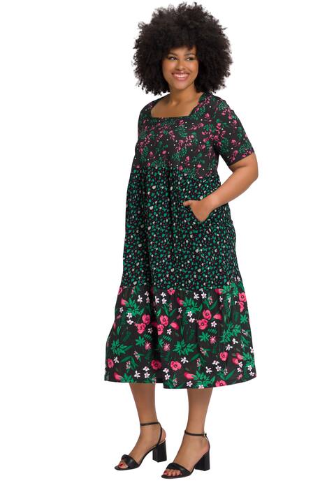 Šaty, pačvork, A střih, hranatý výstřih, krátké rukávy