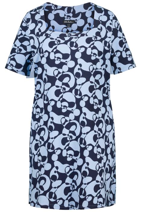 Dlouhé tričko, grafický vzor, hranatý výstřih, krátké rukávy