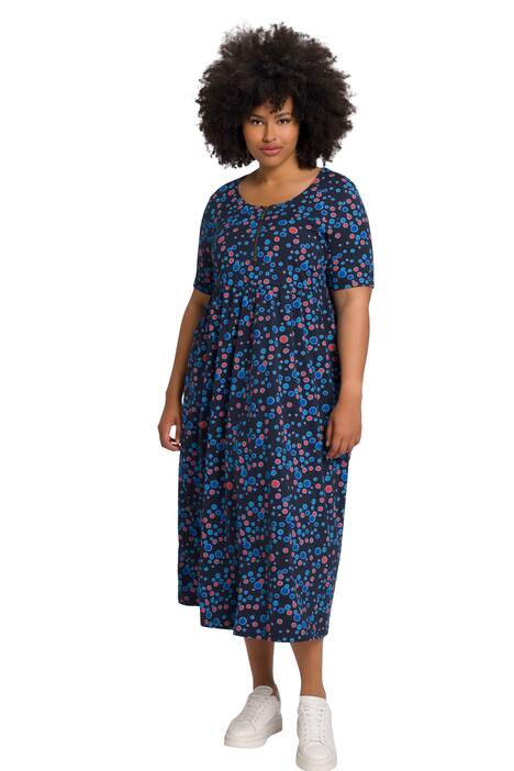 Šaty, puntíky, A střih, kulatý výstřih, krátké rukávy