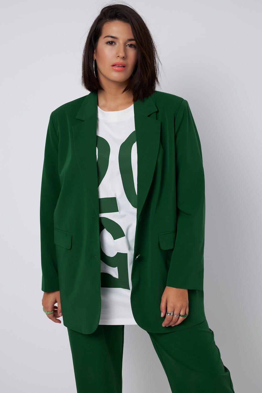 Grote Maten oversized blazer, Dames, groen, Maat: 50/52, Polyester/Viscose, Studio Untold