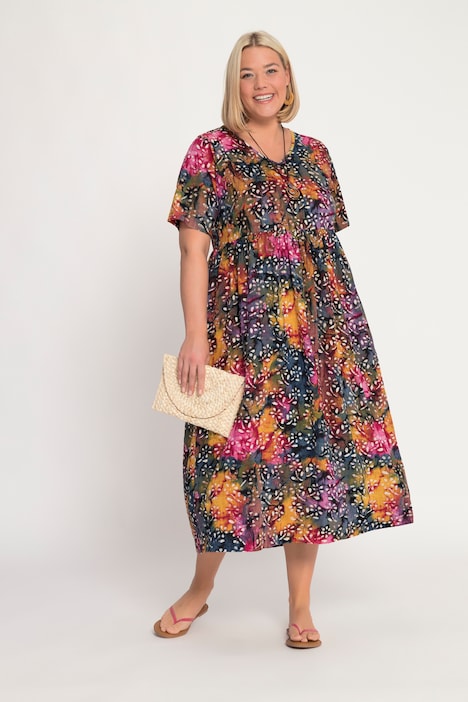 Fun Print V-Neck Empire Cotton Pocket Knit A-line Dress | Maxi Dresses ...