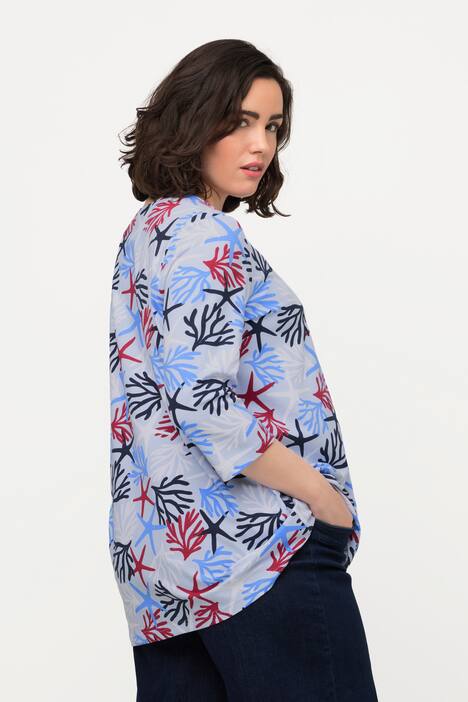 Shirt, Korallen, A-Linie, Tunika-Ausschnitt, 3/4-Arm