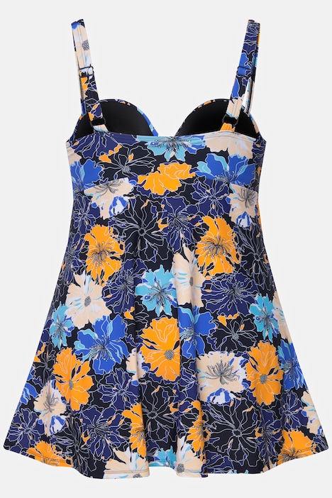 Artistic Floral Print Skirted One Piece Swimsuit, Swimsuits