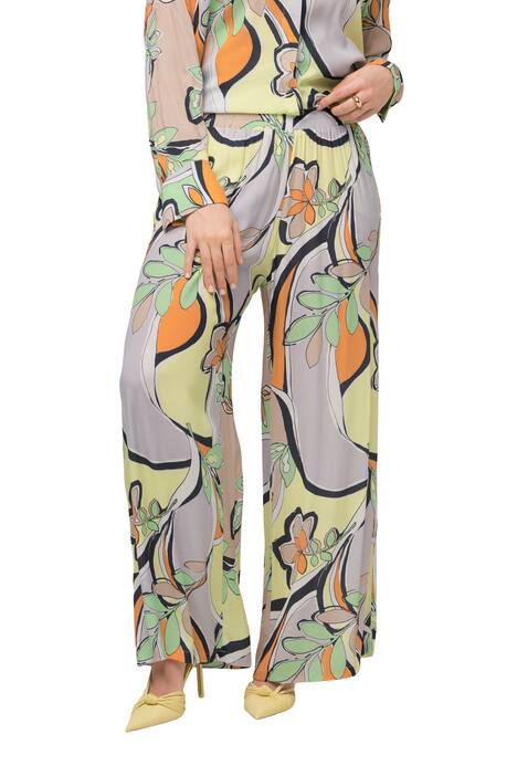 Kalhoty, grafický vzor, široké nohavice, elastický pas