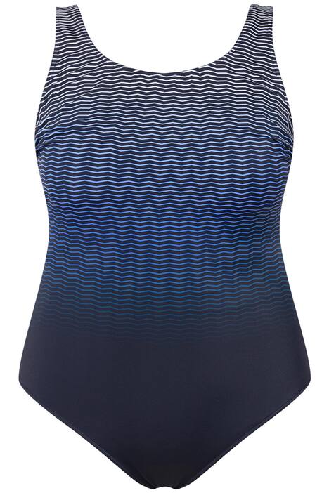 Plavky, klikatý vzor, bez měkkých košíčků, kulatý výstřih