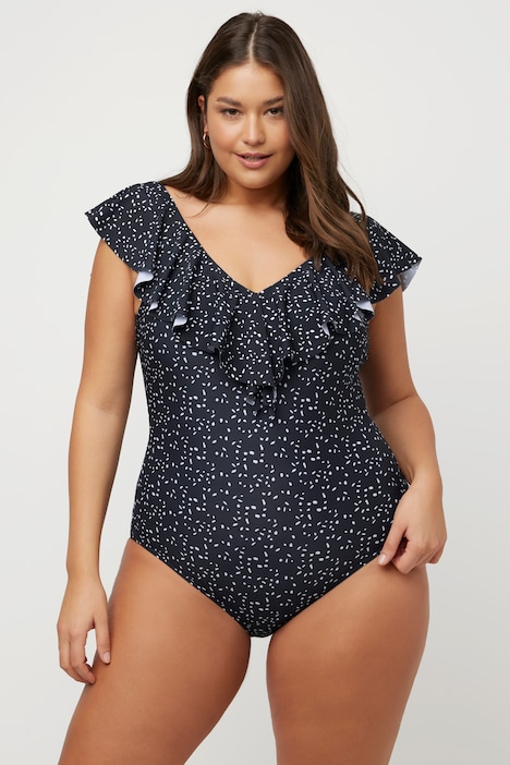 Plus Size Skirted One Piece Swimsuit - Color Block Trimmed / Black / White