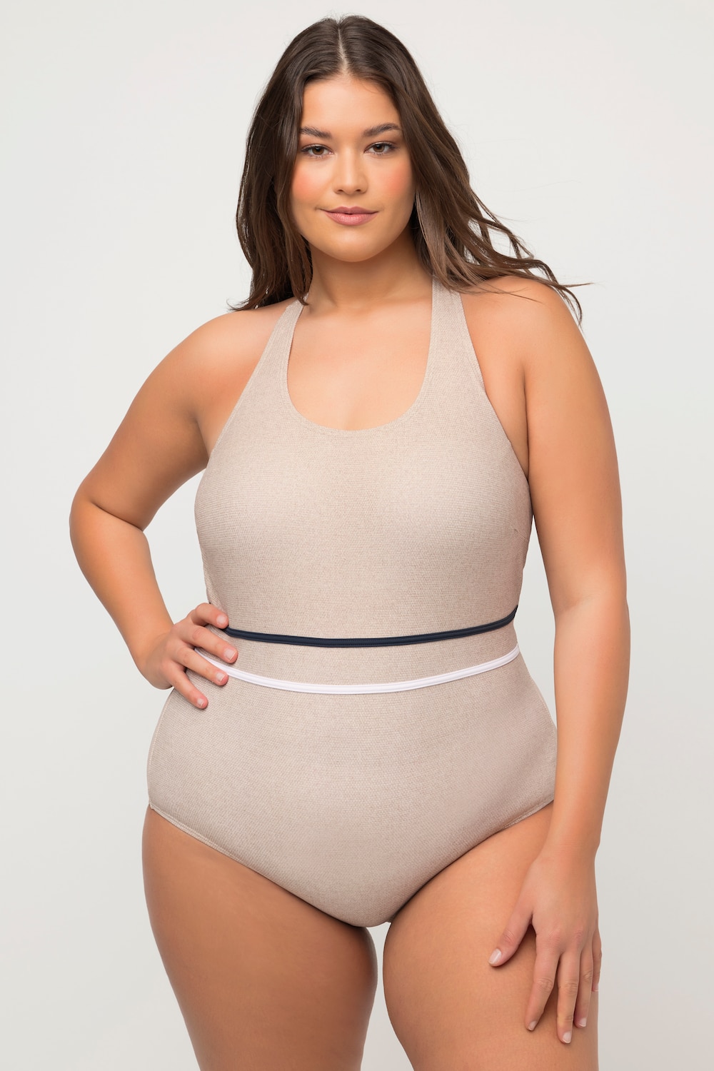 Thumbnail - Große Größen Badeanzug, Damen, braun, Größe: 46, Synthetische Fasern/Elasthan/Metallische Fasern, Ulla Popken