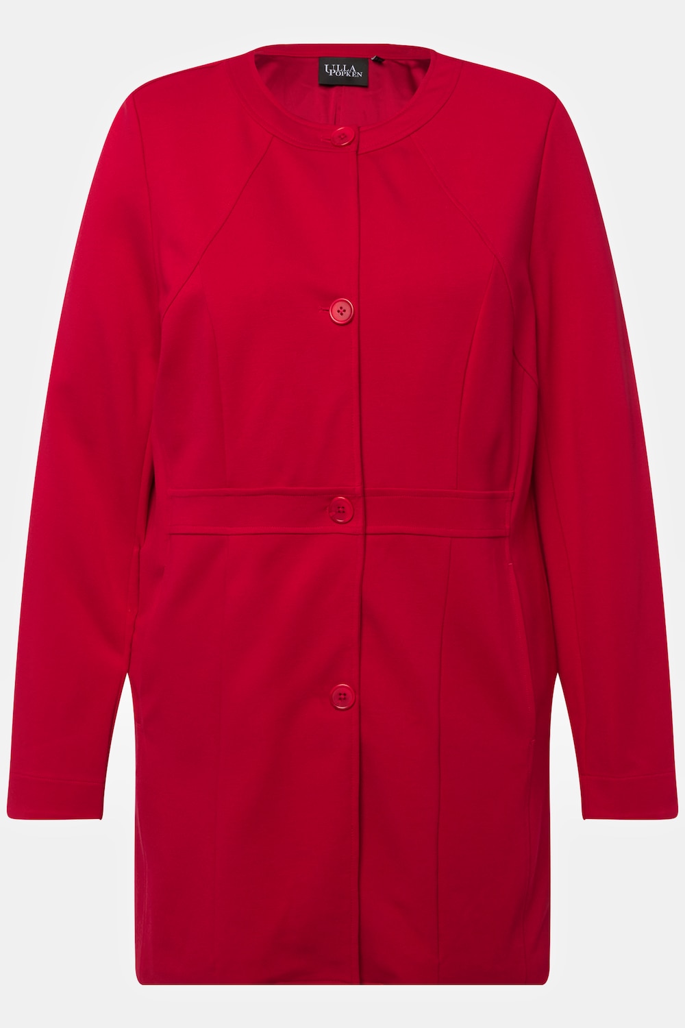 Stora storlekar Lång kavaj i jersey med dekorsömmar och rund hals, Dam, röd, storlek: 46/48, Polyester/Viskos/Syntetfibrer, Ulla Popken