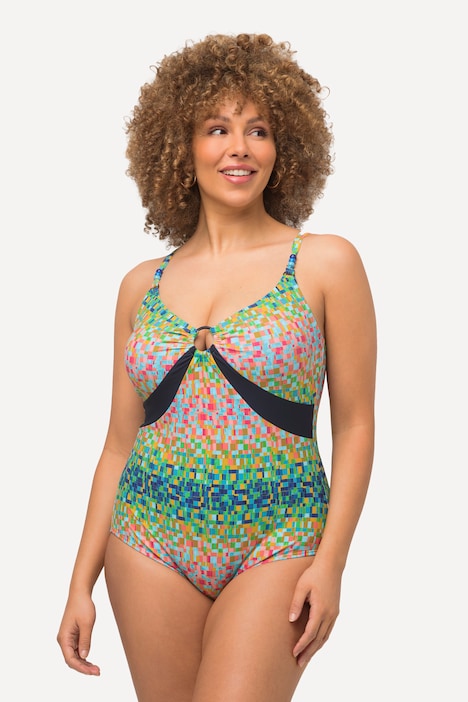 Pixel Print One Piece Swimsuit, Swimsuits