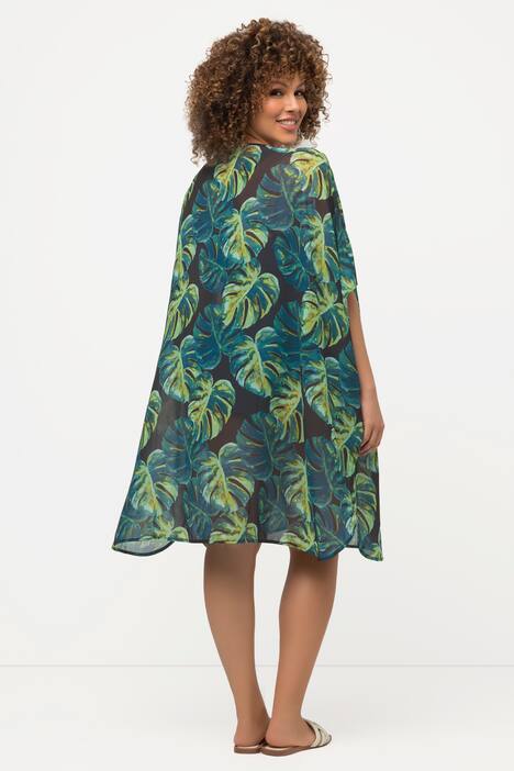 Tunika, liście palmy, bardzo szeroka, dekolt w szpic, rękaw 1/2