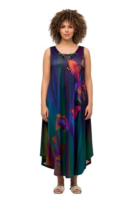 Midi šaty, lilie, šněrování, výstřih do V, bez rukávů