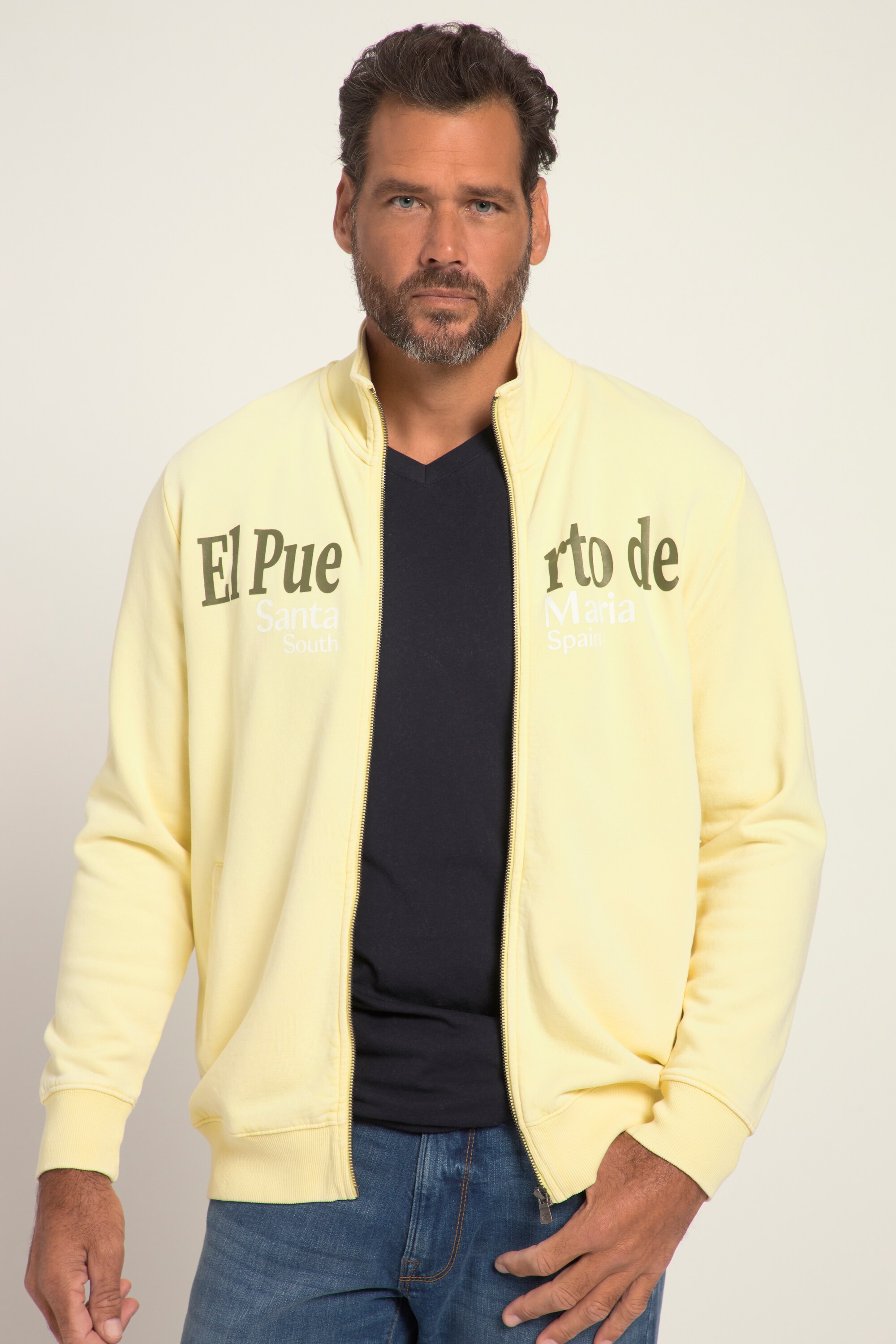 JP 1880 Herren große Größen Sweatjacke Stehkragen Vintage washed Print 815143