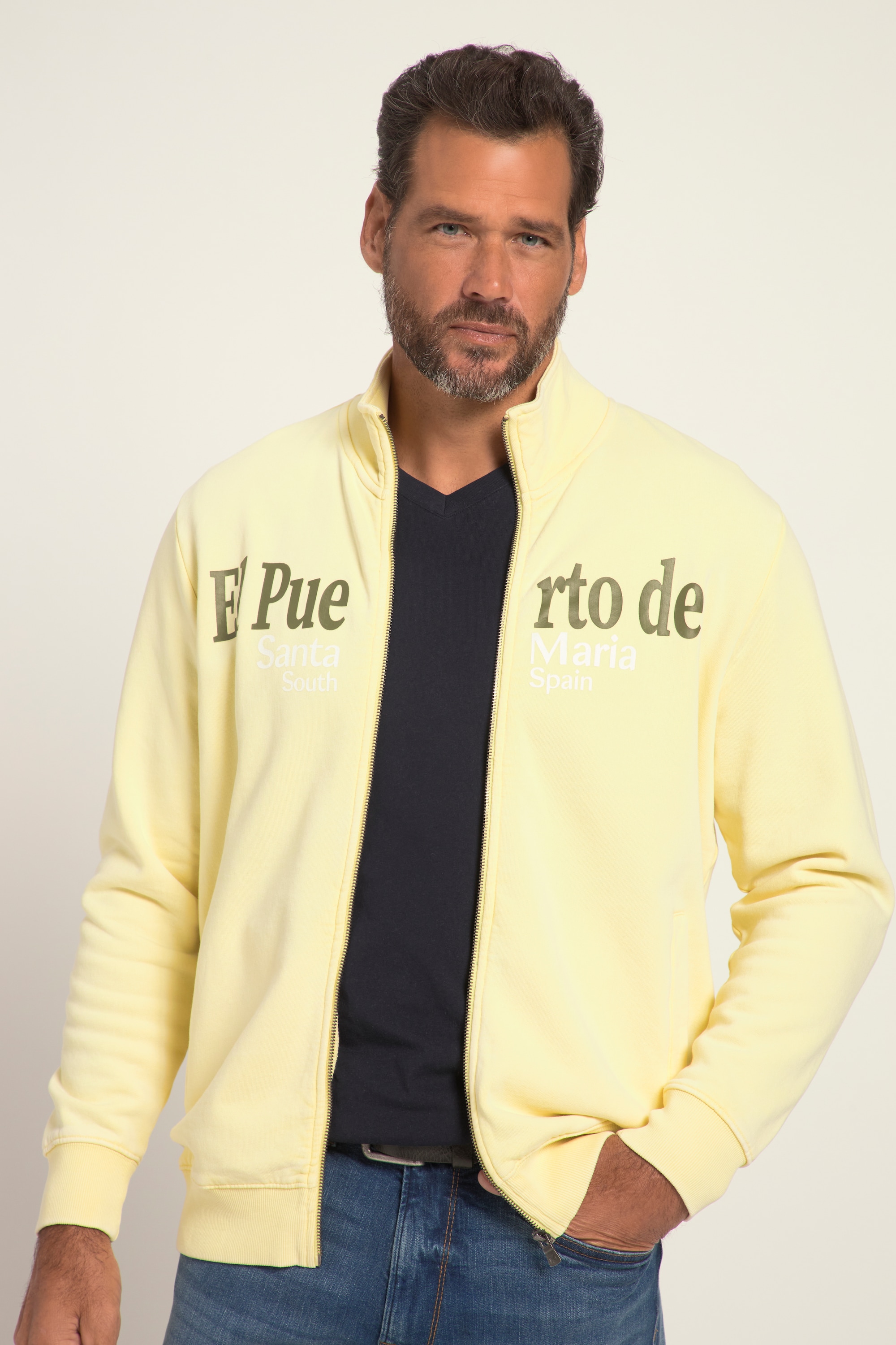JP 1880 Herren große Größen Sweatjacke Stehkragen Vintage washed Print 815143