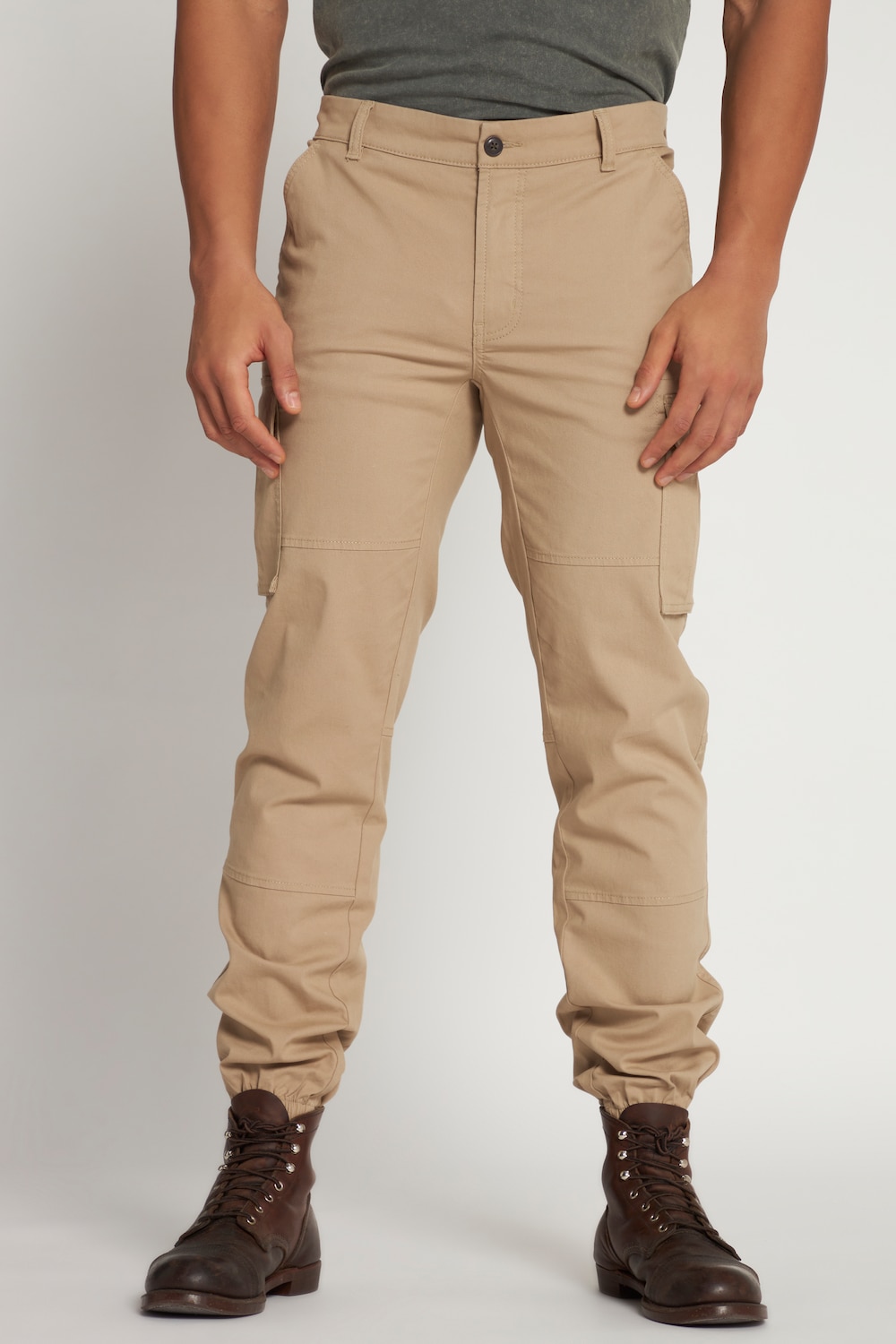 grandes tailles pantalon cargo spécial ventre fort, hommes, marron, taille: 52, coton, jp1880