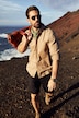 Bermuda, hørlook, casual pasform, elastisk linning