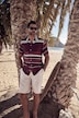 Bermuda, hørlook, casual pasform, elastisk linning