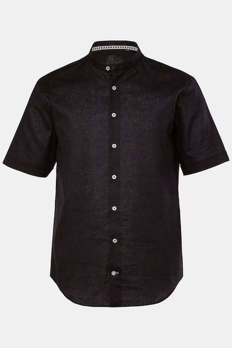 Shirt, short-sleeved, linen blend, stand-up collar, modern fit