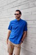Chemise en lin mélangé, manches courtes et col officier, coupe Modern Fit